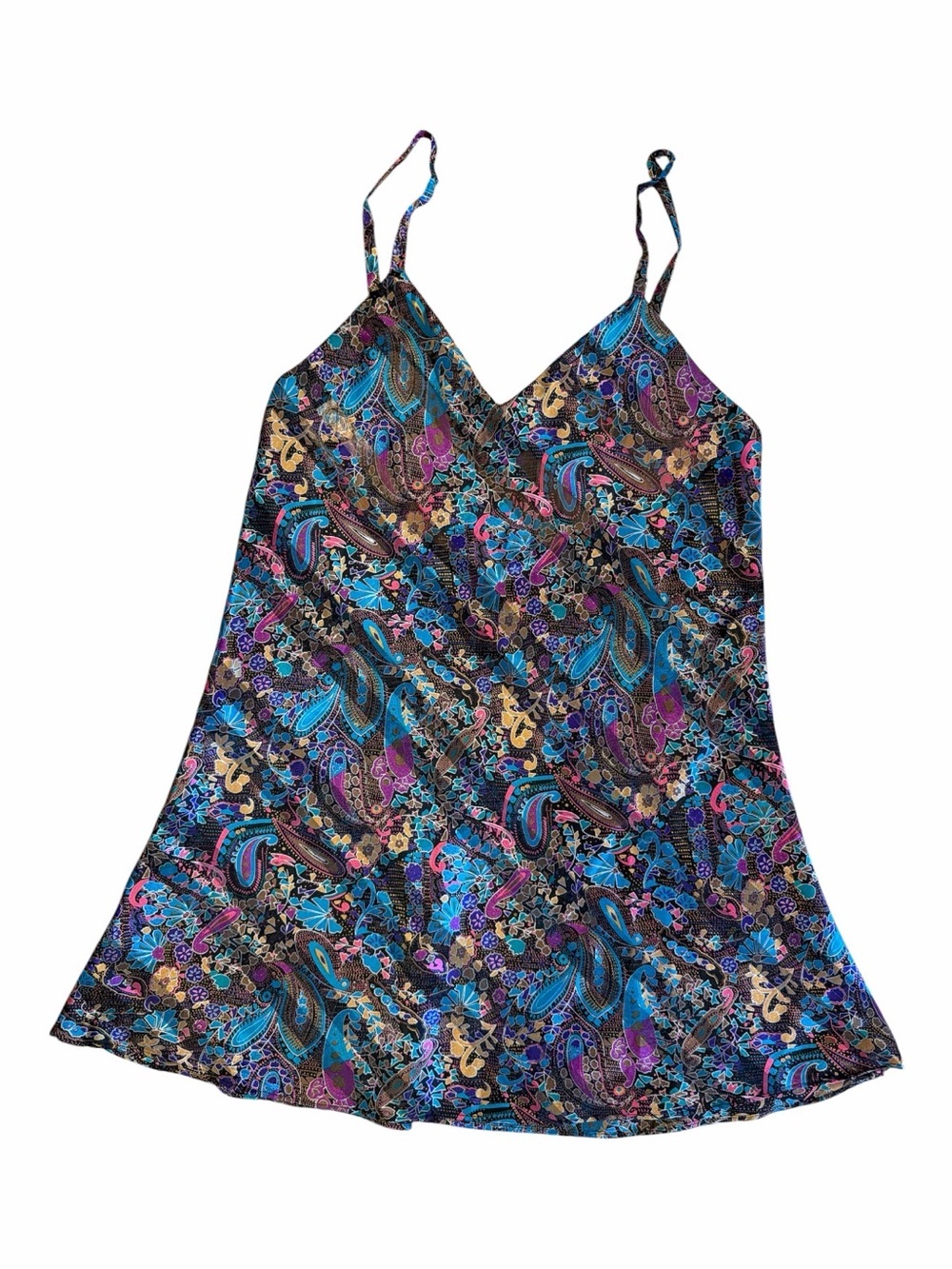 Frederick's of Hollywood Multicolor Paisley Slip Dress - Blue, Purple, Black